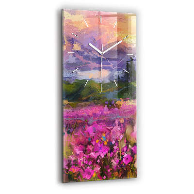 Modern vertical wall clock Landscape of nature and flowers