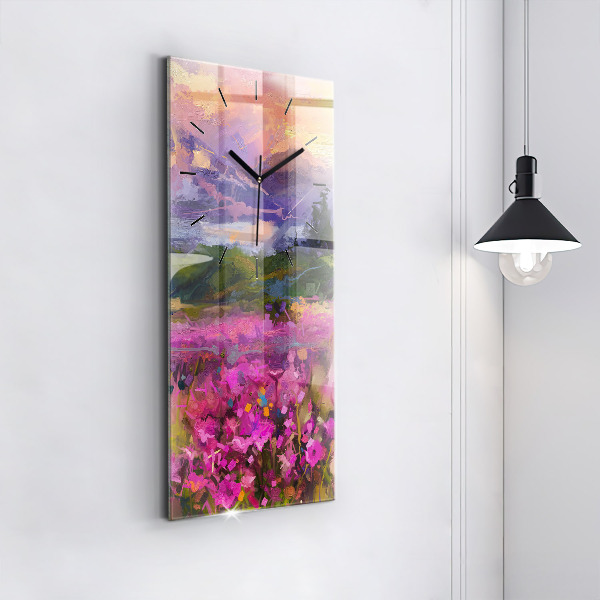 Modern vertical wall clock Landscape of nature and flowers