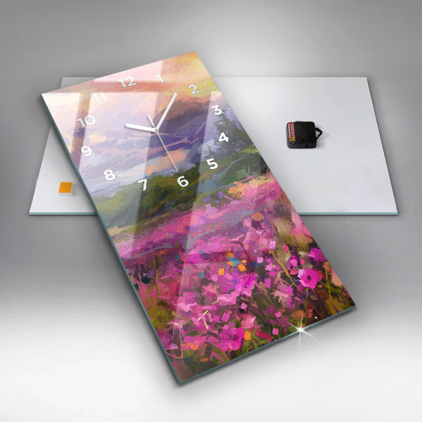 Modern vertical wall clock Landscape of nature and flowers