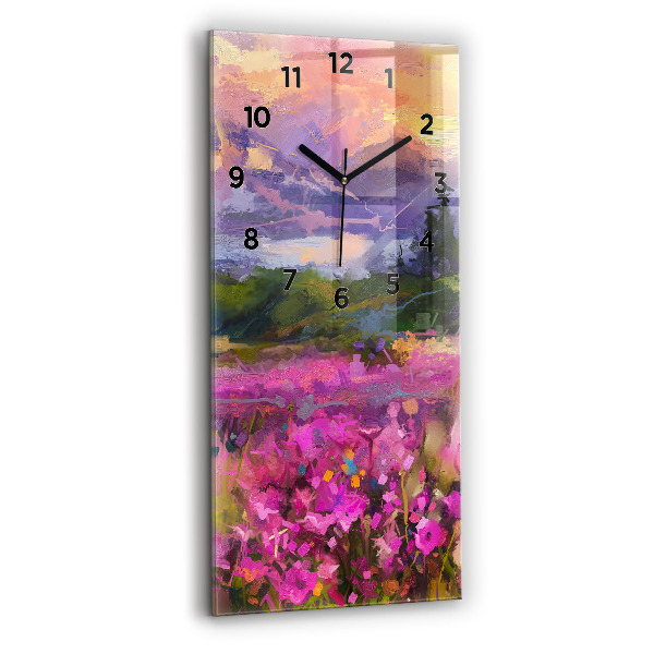 Modern vertical wall clock Landscape of nature and flowers