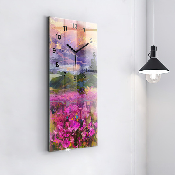 Modern vertical wall clock Landscape of nature and flowers