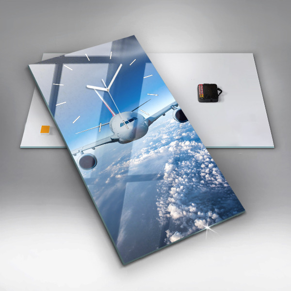 Modern vertical wall clock Airplane and Clouds