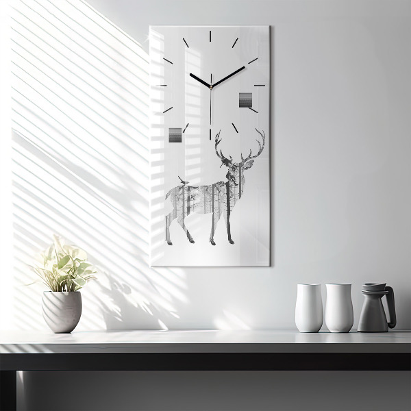 Modern vertical wall clock Silhouette of a deer Forest