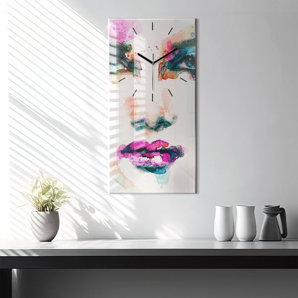 Modern vertical wall clock Abstract woman face