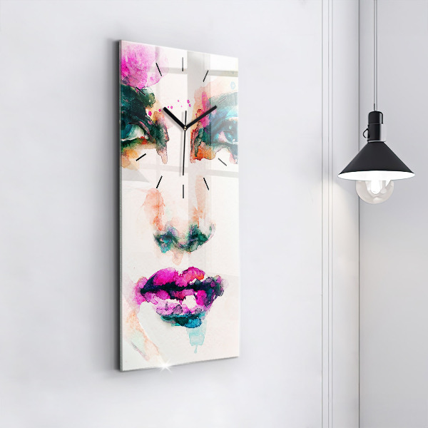 Modern vertical wall clock Abstract woman face