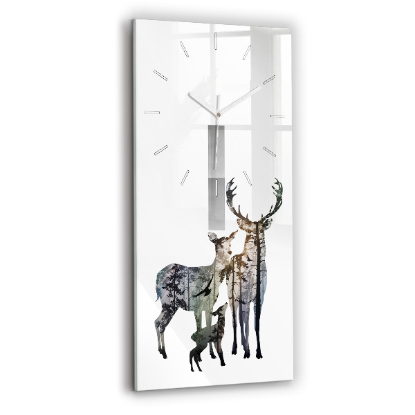 Modern vertical wall clock Deer family