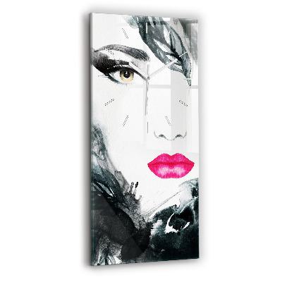Modern vertical wall clock Portrait of a woman red lips