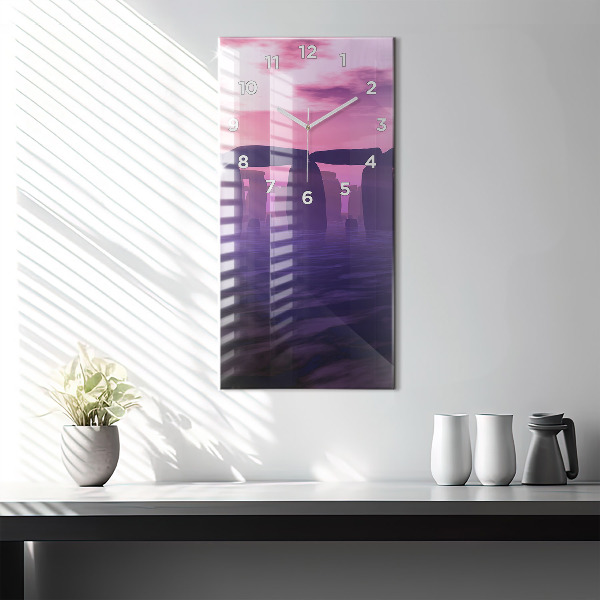 Modern vertical wall clock Sunset at Stonehenge