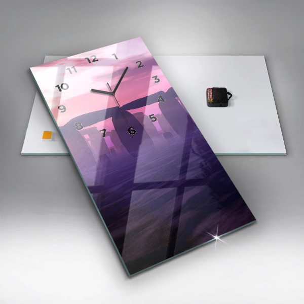 Modern vertical wall clock Sunset at Stonehenge