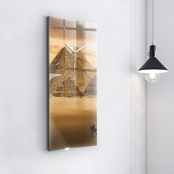 Modern vertical wall clock Pyramids and sunset