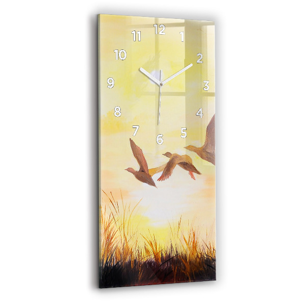 Modern vertical wall clock Cranes at sunset