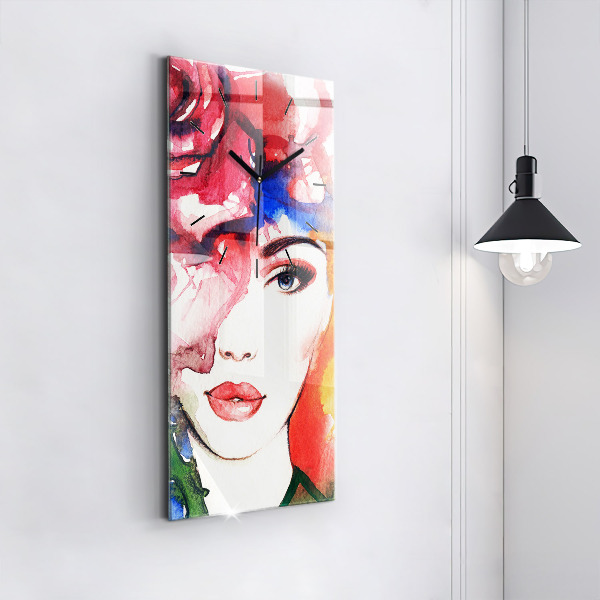 Modern vertical wall clock Colorful portrait of a woman