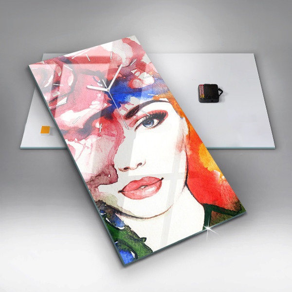 Modern vertical wall clock Colorful portrait of a woman