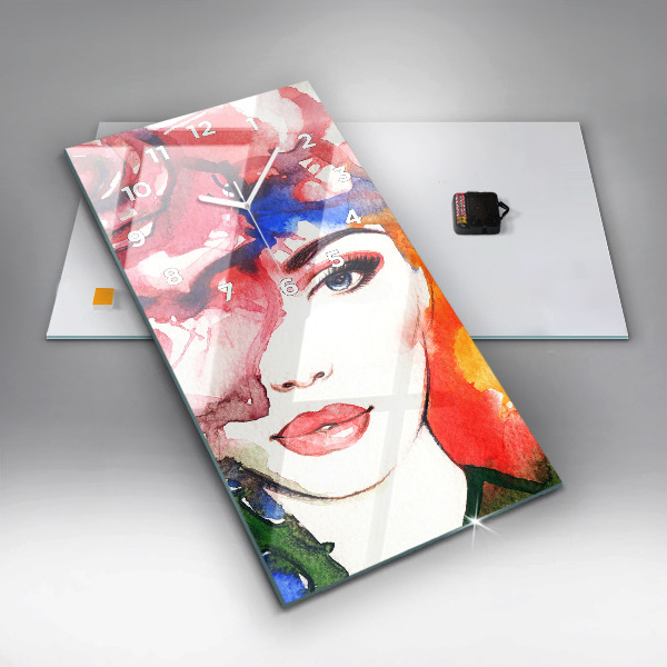 Modern vertical wall clock Colorful portrait of a woman