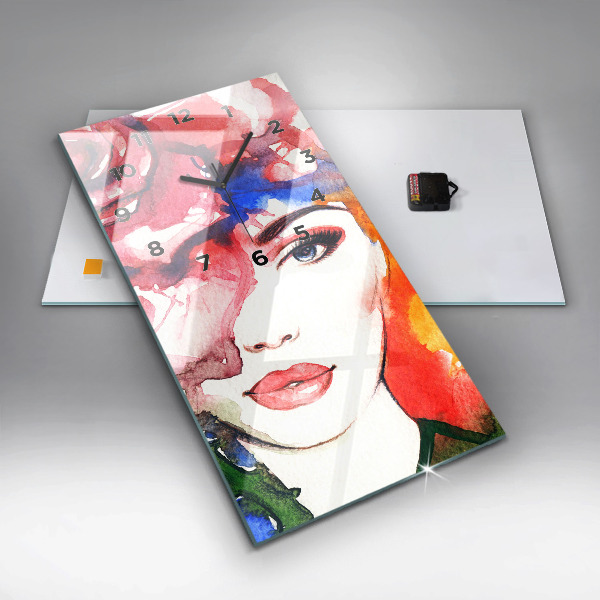 Modern vertical wall clock Colorful portrait of a woman