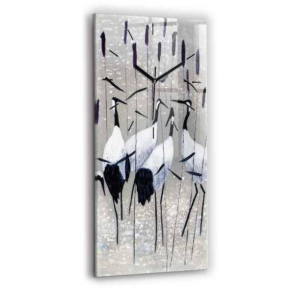 Modern vertical wall clock Cranes in the reeds