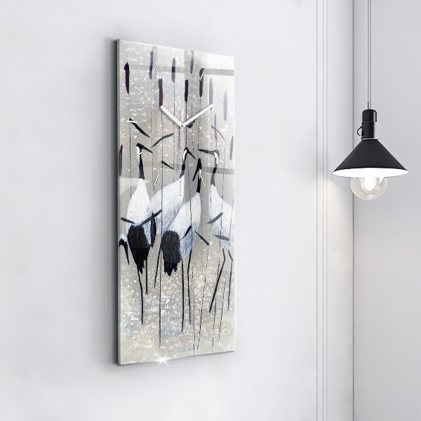 Modern vertical wall clock Cranes in the reeds