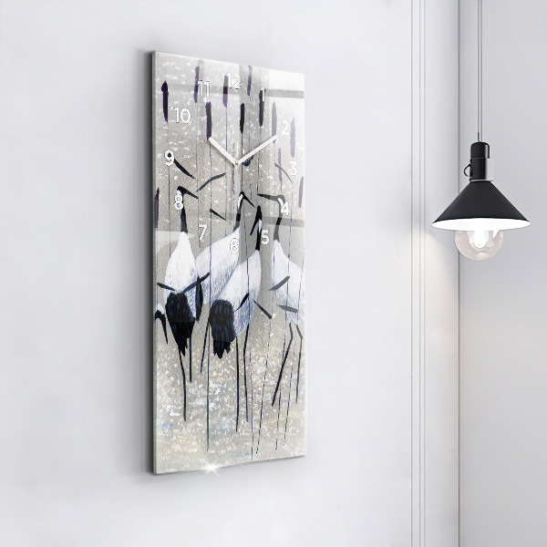 Modern vertical wall clock Cranes in the reeds