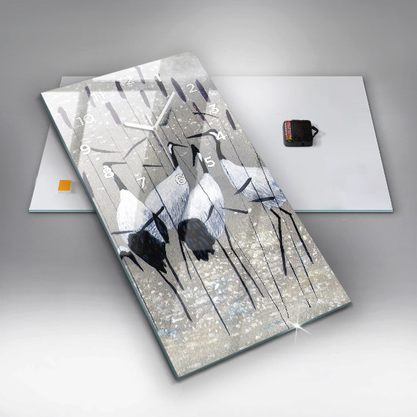 Modern vertical wall clock Cranes in the reeds