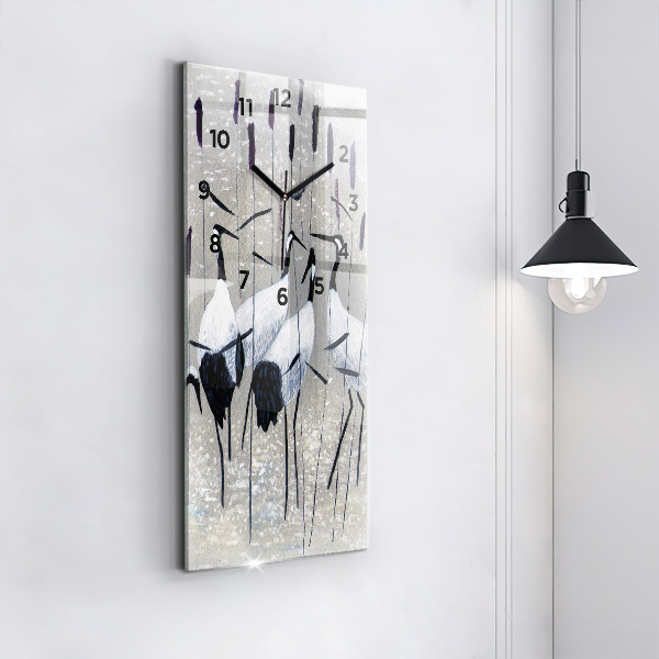 Modern vertical wall clock Cranes in the reeds