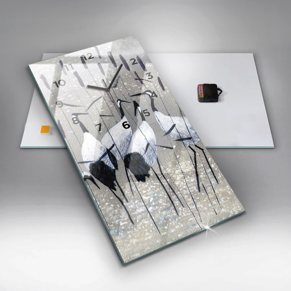 Modern vertical wall clock Cranes in the reeds