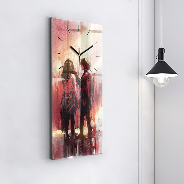 Modern vertical wall clock Young couple in love