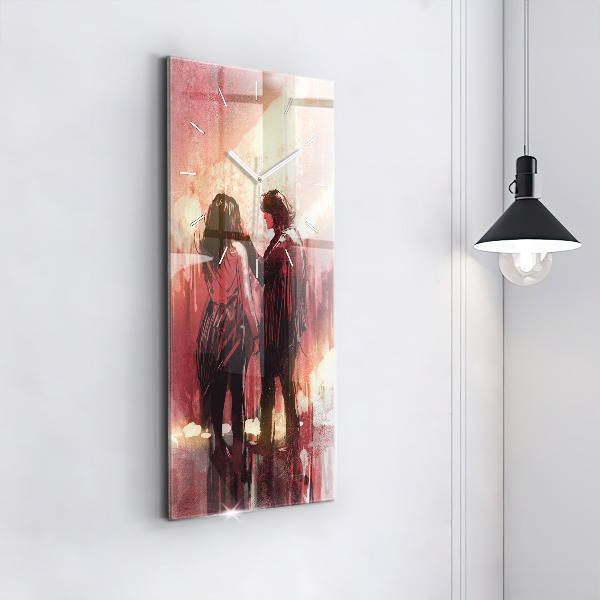 Modern vertical wall clock Young couple in love
