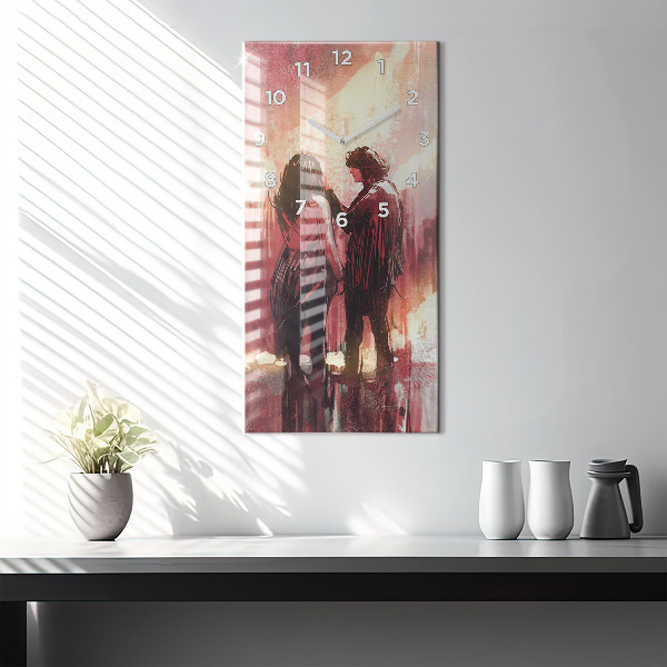 Modern vertical wall clock Young couple in love