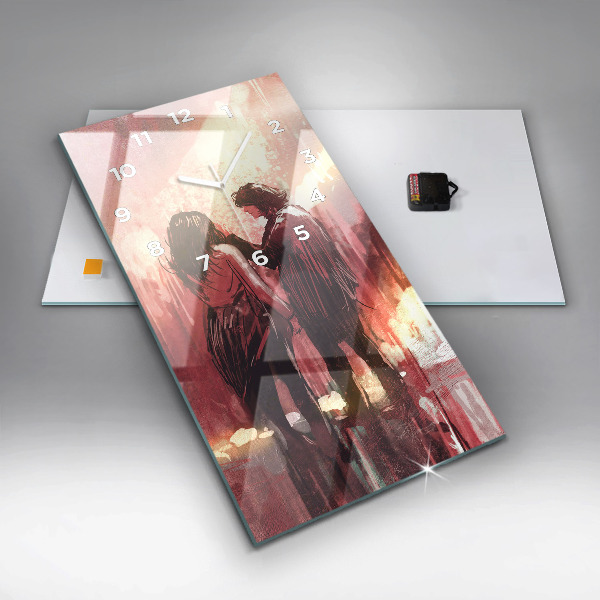 Modern vertical wall clock Young couple in love