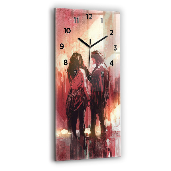 Modern vertical wall clock Young couple in love