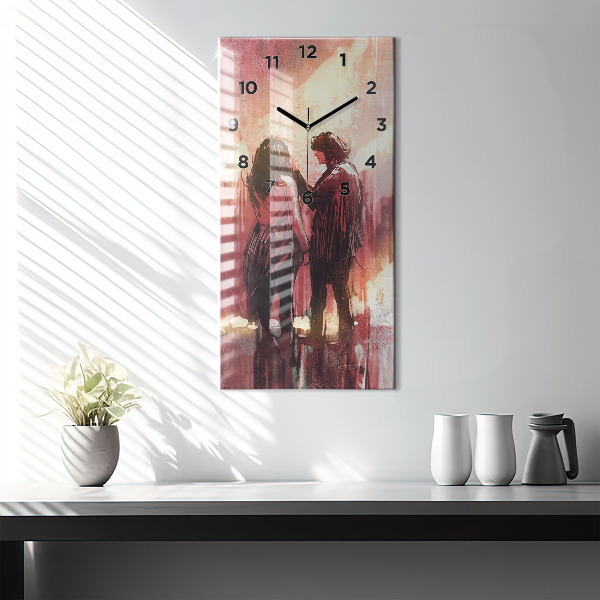 Modern vertical wall clock Young couple in love