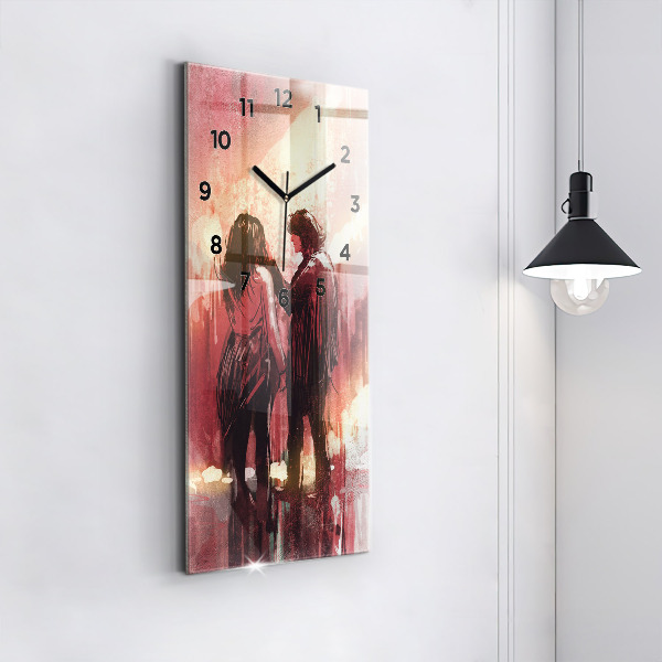 Modern vertical wall clock Young couple in love