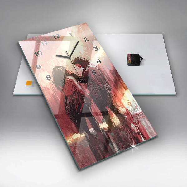 Modern vertical wall clock Young couple in love