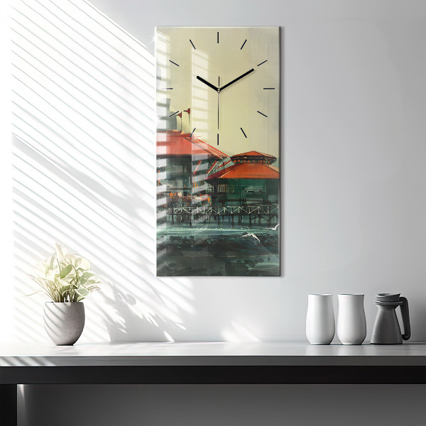 Modern vertical wall clock Fishing village