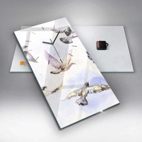 Modern vertical wall clock Flying birds