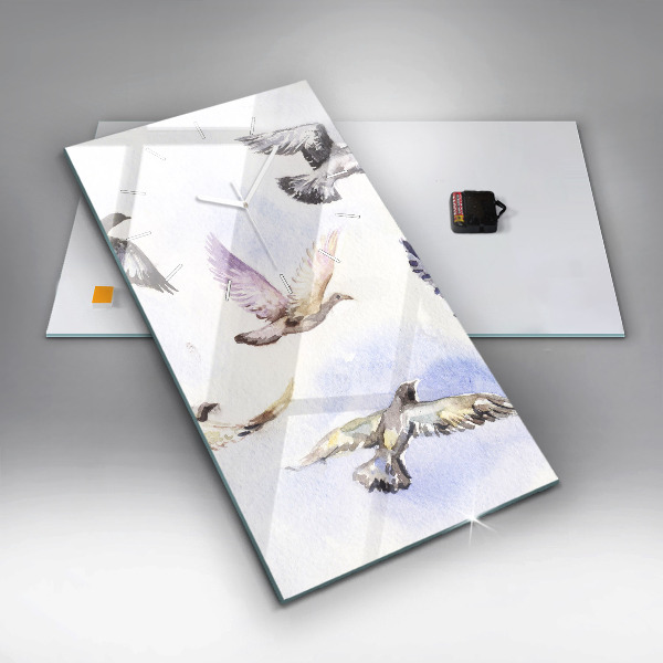 Modern vertical wall clock Flying birds