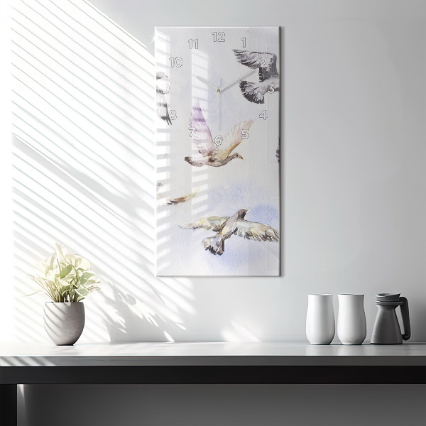 Modern vertical wall clock Flying birds