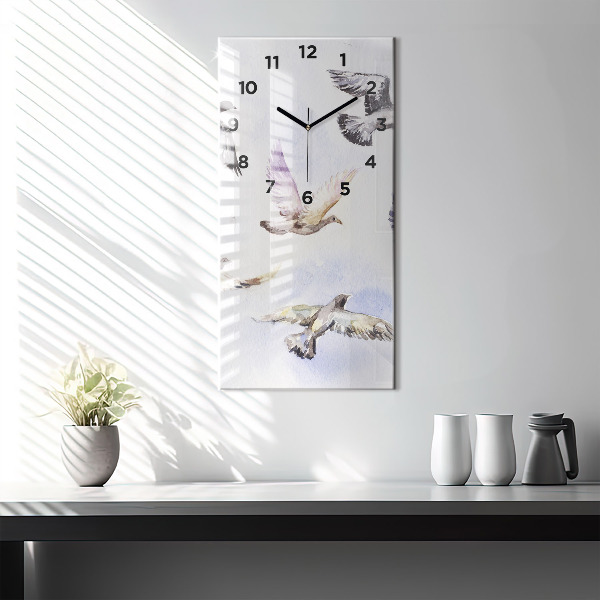 Modern vertical wall clock Flying birds