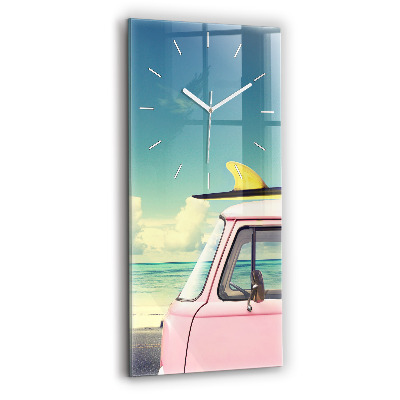 Modern vertical wall clock Car with surfboard