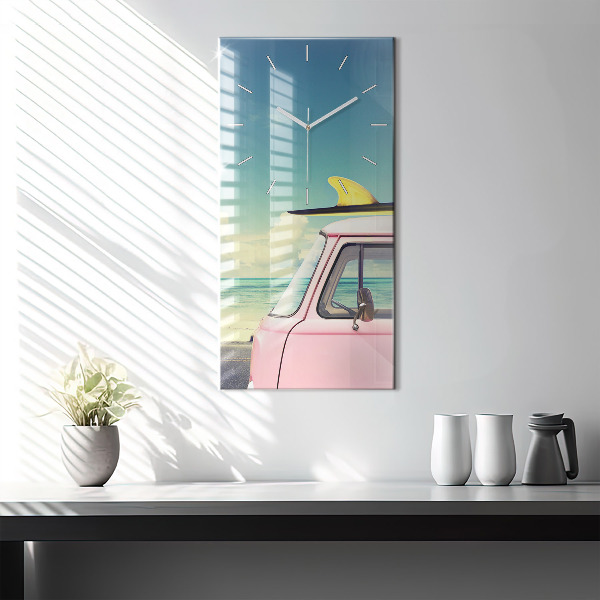 Modern vertical wall clock Car with surfboard