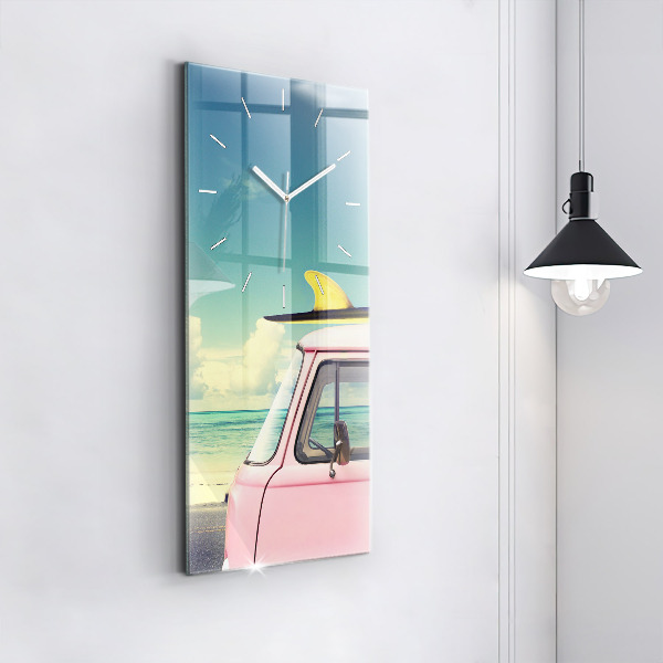 Modern vertical wall clock Car with surfboard