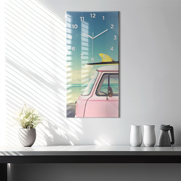 Modern vertical wall clock Car with surfboard