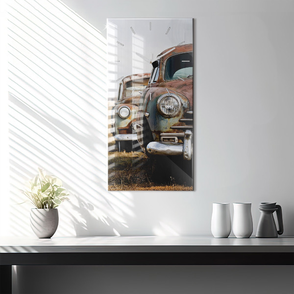 Modern vertical wall clock Old cars