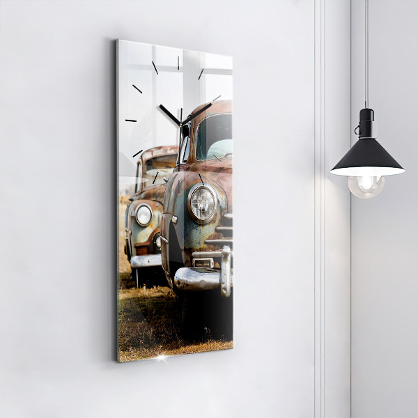 Modern vertical wall clock Old cars