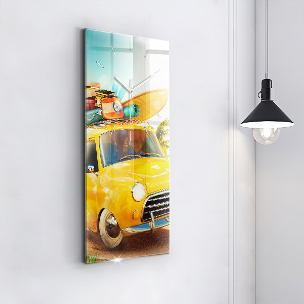 Modern vertical wall clock Car with surfboard