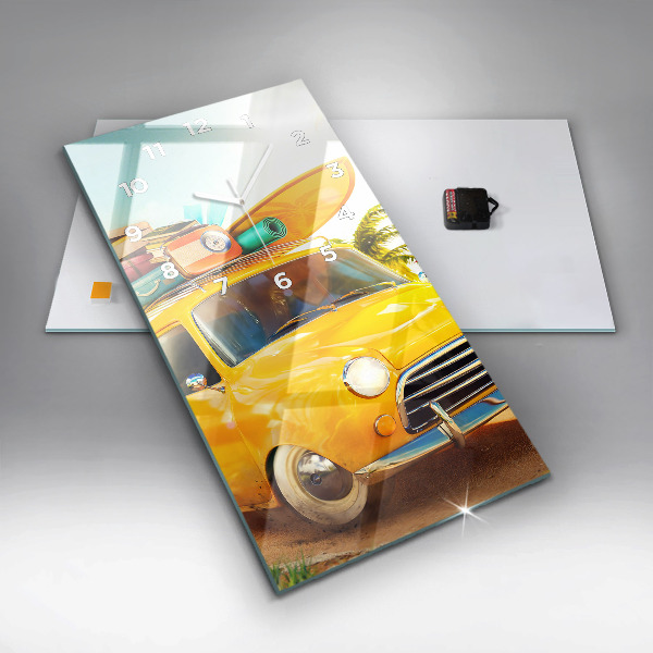 Modern vertical wall clock Car with surfboard