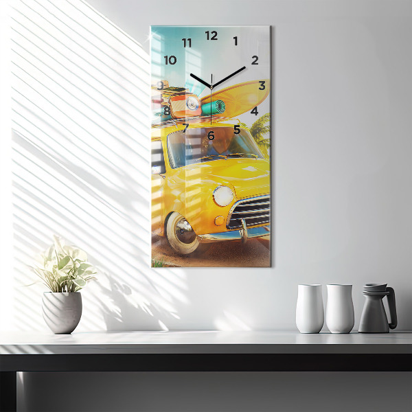 Modern vertical wall clock Car with surfboard