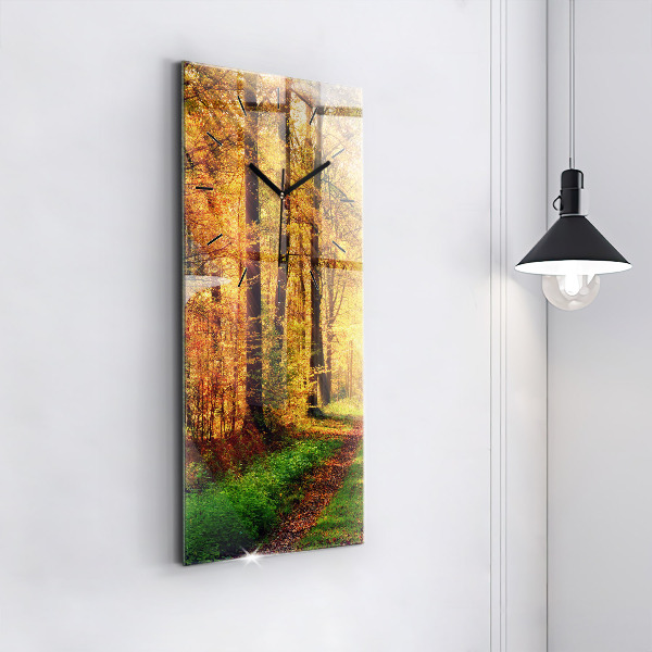 Modern vertical wall clock Autumn forest scenery