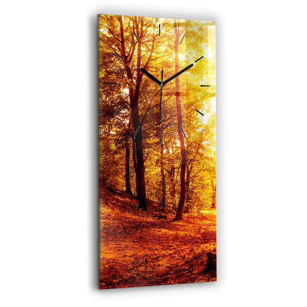 Modern vertical wall clock Forest landscape in the sun