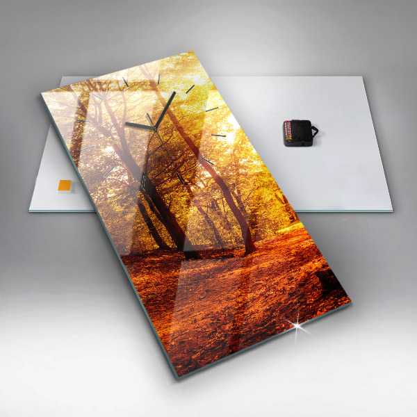 Modern vertical wall clock Forest landscape in the sun